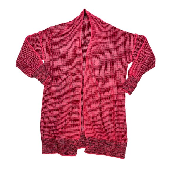 Chunky Knit Red Long Sleeve Cardigan Open Front Sweater Women Medium Warm Cozy - Picture 1 of 7